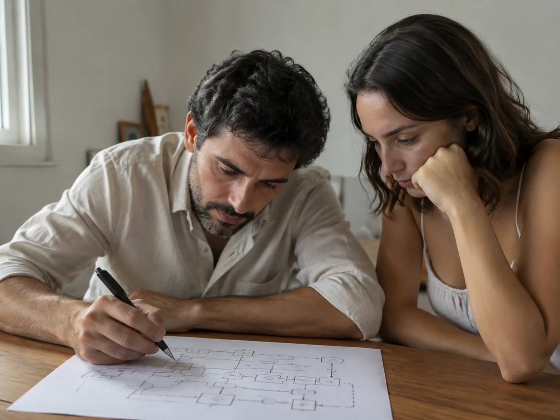 Colegas relendo no tablet as anotações da rodada anterior